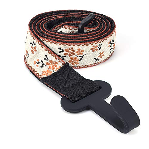 CLOUDMUSIC Ukulele Strap Clip On No Drill J Hook For Soprano Concert Tenor Baritone With Hawaiian Colorful Floral Pattern (Orange Flowers In Breige) - Image 2