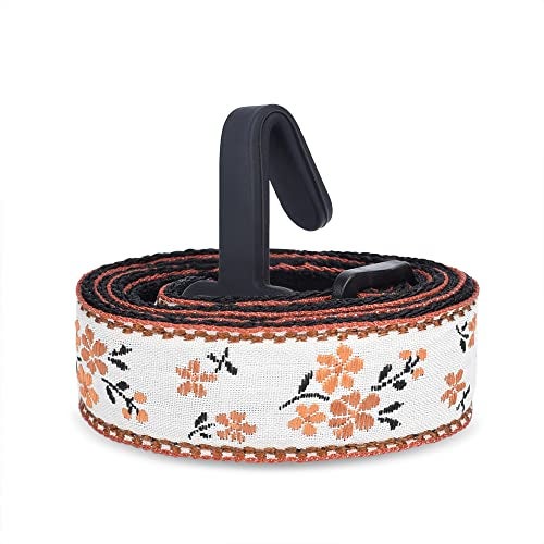 CLOUDMUSIC Ukulele Strap Clip On No Drill J Hook For Soprano Concert Tenor Baritone With Hawaiian Colorful Floral Pattern (Orange Flowers In Breige) - Image 1