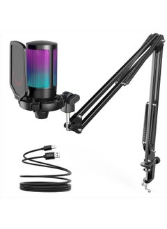 FIFINE Gaming PC USB Microphone, Podcast Condenser Mic with Boom Arm, Pop Filter, Mute Button for Streaming, Twitch, Online Chat, RGB Computer Mic for PS4/5 PC Gamer Youtuber-AmpliGame A6T  - Image 1