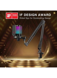 FIFINE Gaming PC USB Microphone, Podcast Condenser Mic with Boom Arm, Pop Filter, Mute Button for Streaming, Twitch, Online Chat, RGB Computer Mic for PS4/5 PC Gamer Youtuber-AmpliGame A6T  - Image 2