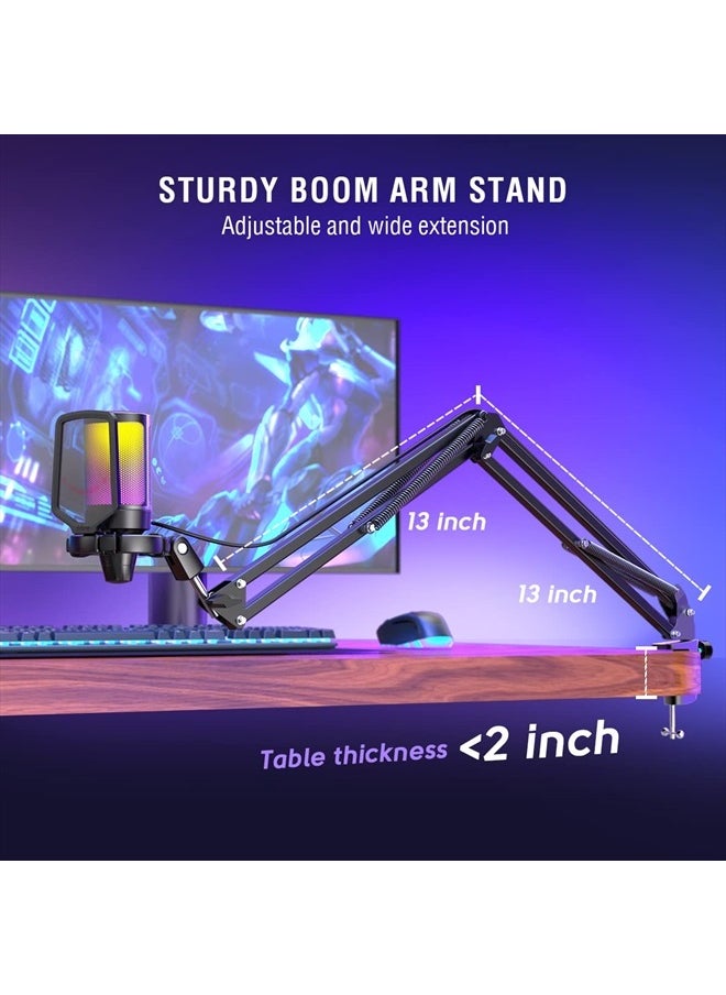 Gaming PC USB Microphone, Podcast Condenser Mic with Boom Arm, Pop Filter, Mute Button for Streaming, Twitch, Online Chat, RGB Computer Mic for PS4/5 PC Gamer Youtuber-AmpliGame A6T