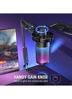FIFINE Gaming PC USB Microphone, Podcast Condenser Mic with Boom Arm, Pop Filter, Mute Button for Streaming, Twitch, Online Chat, RGB Computer Mic for PS4/5 PC Gamer Youtuber-AmpliGame A6T  - Image 5