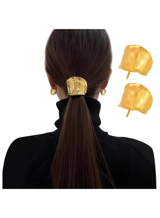 KINFENE 2 Pack Golden Lava High Ponytail Buckle Hair Cuff Metal Dress Up Hair Ring for Long Hair Horsetail Hair Ties Hair Bands Hair Clips - Image 1