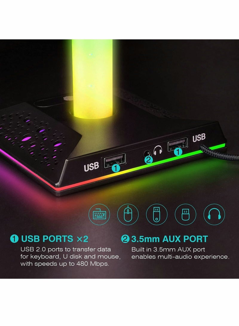 Captaintech RGB Gaming Headphone Stand - Headset Stand with 3.5mm AUX and 2 USB Ports, Headset Holder Headphones Hanger Base for Gamers Desktop Table Game Earphone Accessories - Image 4