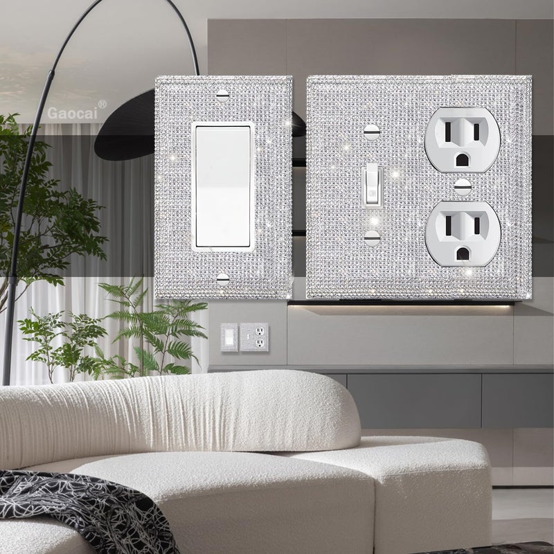 Gaocai Shiny Silver Rhinestones Wall Plates Light Switch Cover Plate Decorative Wall Plate Single Toggle - Image 5
