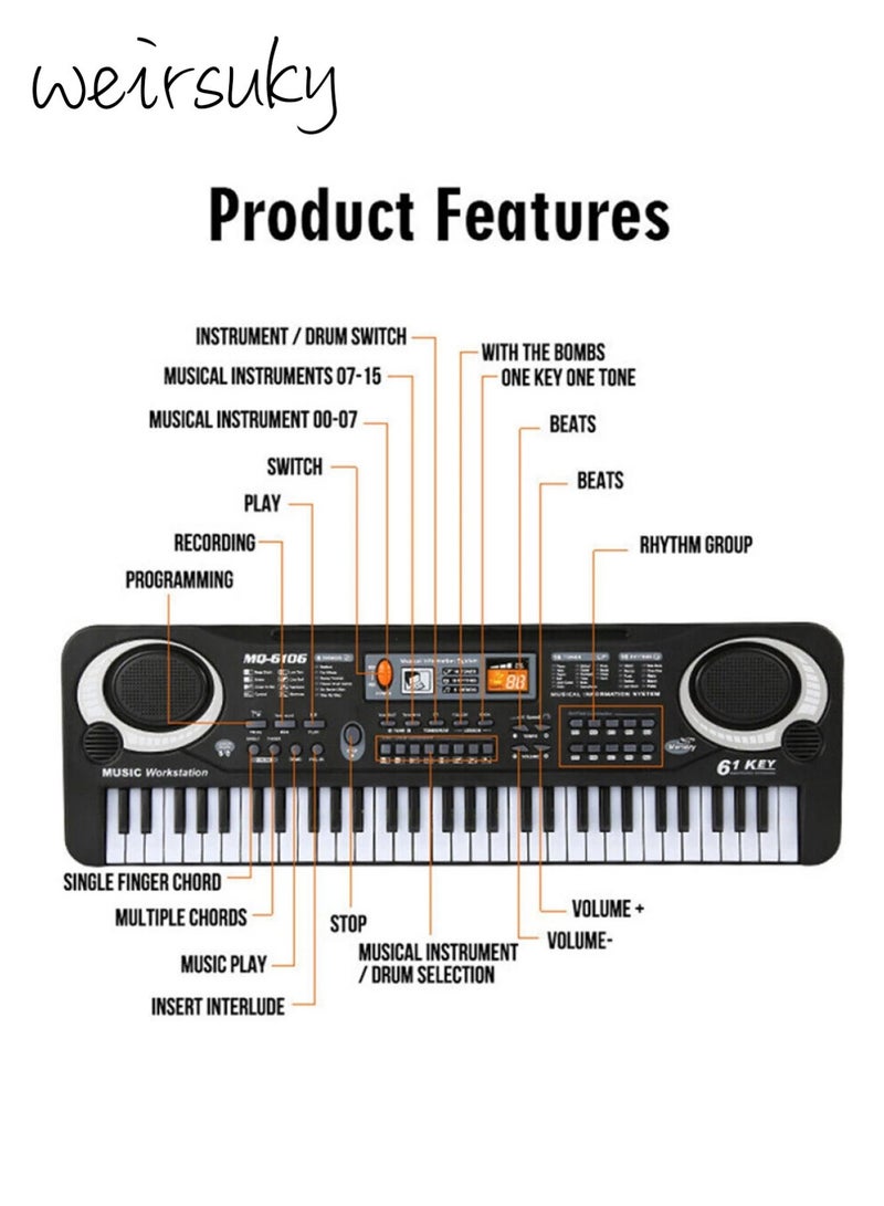 weirsuky Piano Keyboard for kids 61 key with Microphone Electronic Musical Interactive Teaching Piano Keyboard - Image 2