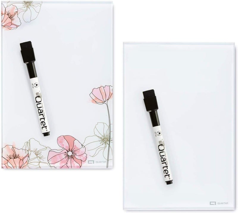 Quartet Glass Desktop Notepad 9 x 6 Whiteboard Dry Erase Surface FloralWhite 2 Pack GDP96P - Image 1
