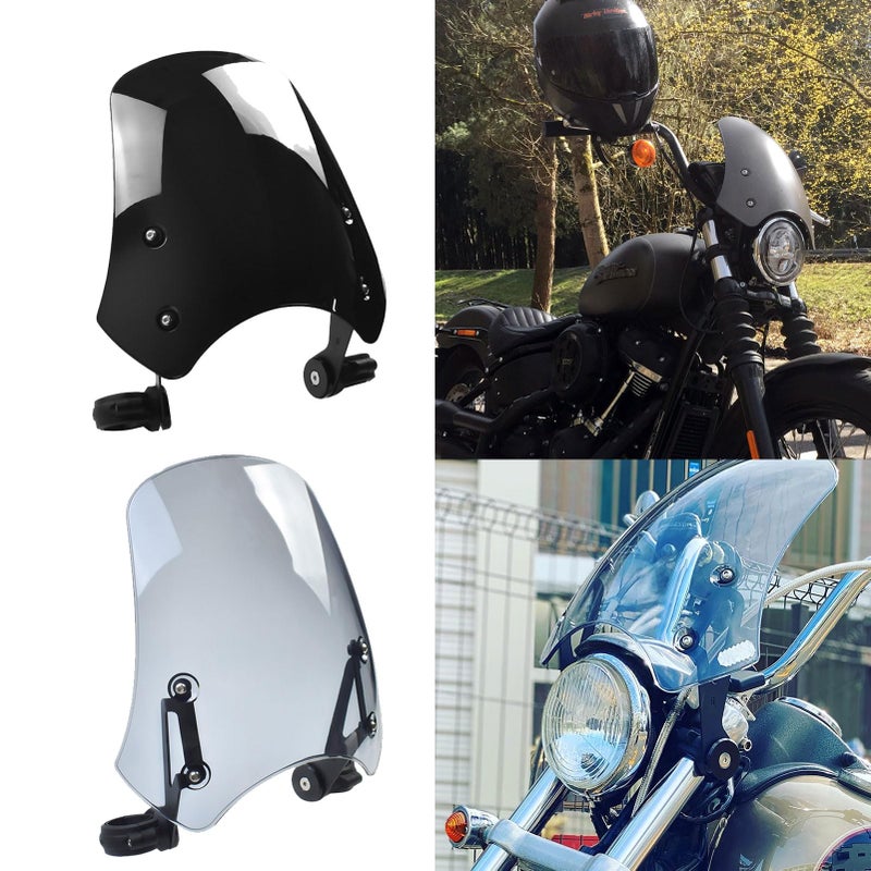Midimttop Motorcycle WindScreen for Universal Harley FXST SoftailFXSTB Night Train FXDC Wide GlideFXSB BreakoutFXDL Low Rider Windshield Windproof Protector Fairing Wind Deflector Grey Smoke