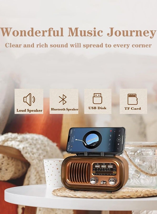 Garlo Small Retro Vintage Radio Bluetooth, Portable Radio AM FM Transistor with Best Sound, Solar/Battery Operated Radio/Rechargeable Radio, TWS, Support TF Card/USB Playing  - Image 3