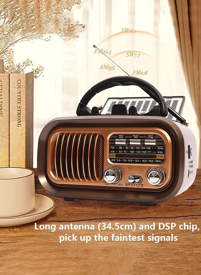 Garlo Small Retro Vintage Radio Bluetooth, Portable Radio AM FM Transistor with Best Sound, Solar/Battery Operated Radio/Rechargeable Radio, TWS, Support TF Card/USB Playing  - Image 5