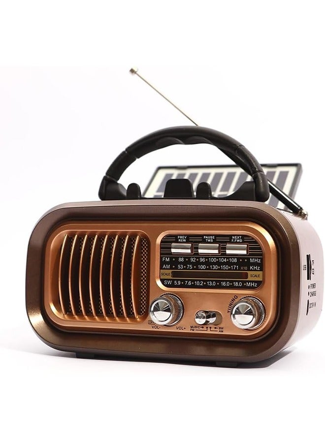 Garlo Small Retro Vintage Radio Bluetooth, Portable Radio AM FM Transistor with Best Sound, Solar/Battery Operated Radio/Rechargeable Radio, TWS, Support TF Card/USB Playing  - Image 1