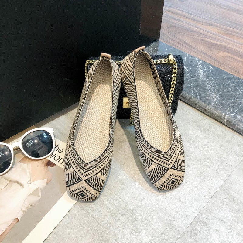 Women's Knit Ballet Flats - Square Toe, Soft Sole, Breathable - Image 2