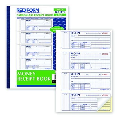 Rediform® Money Receipt Book, Carbonless, 400 Numbered Duplicates, 4/Page, 11" x 7.625" (RED8L816) (8L816) - Image 4