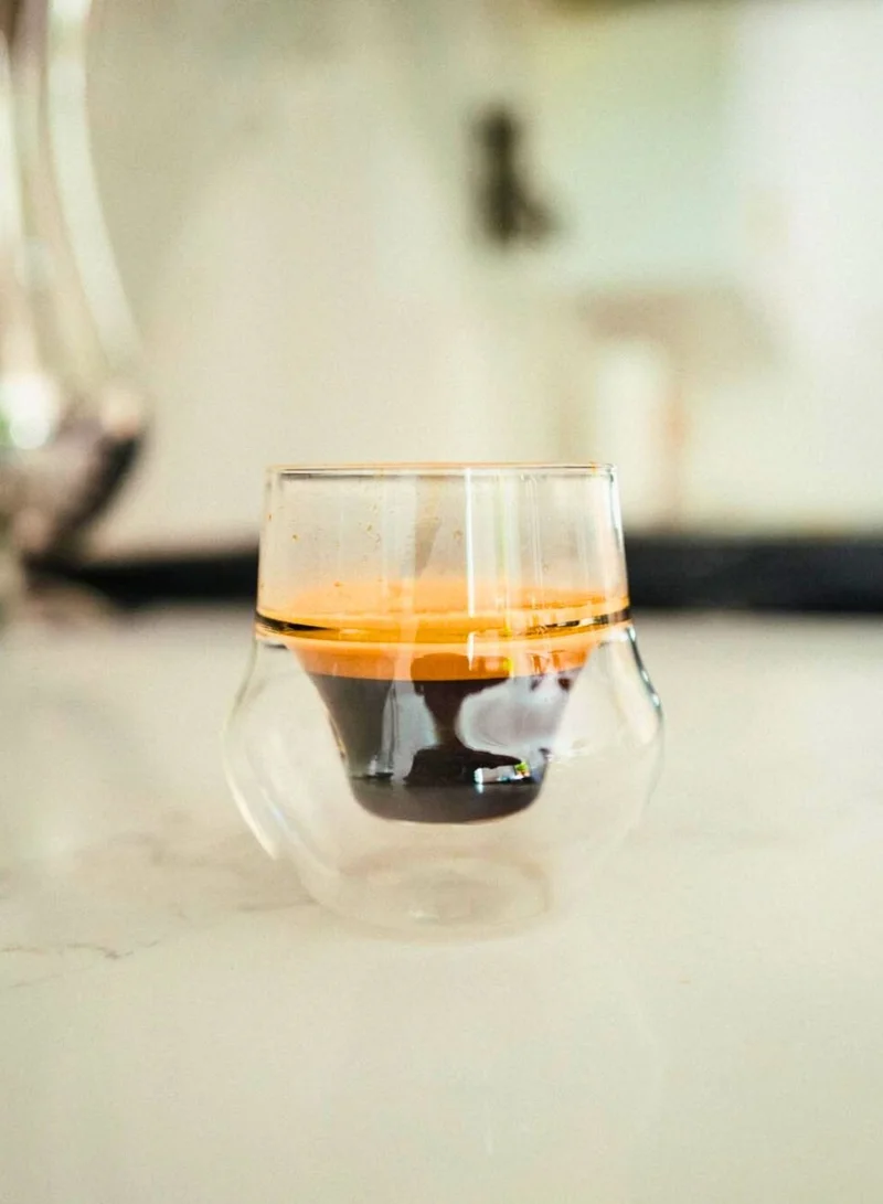 1Chase  Double Wall Insulated Coffee Glass Cup Set, 100ml, Borosilicate Heat Resistant, Modern Curved Design for Hot and Cold Beverages, 2 Piece  | Best Price UAE