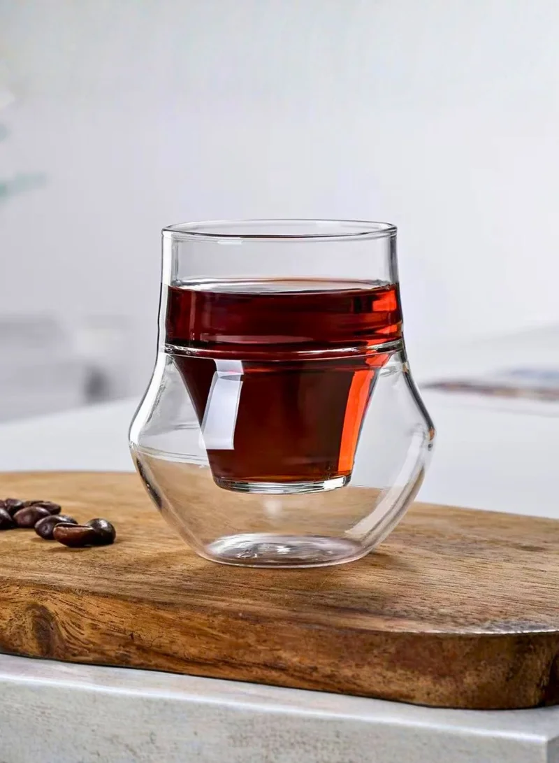 1Chase  Double Wall Insulated Coffee Glass Cup Set, 100ml, Borosilicate Heat Resistant, Modern Curved Design for Hot and Cold Beverages, 2 Piece  | Best Price UAE