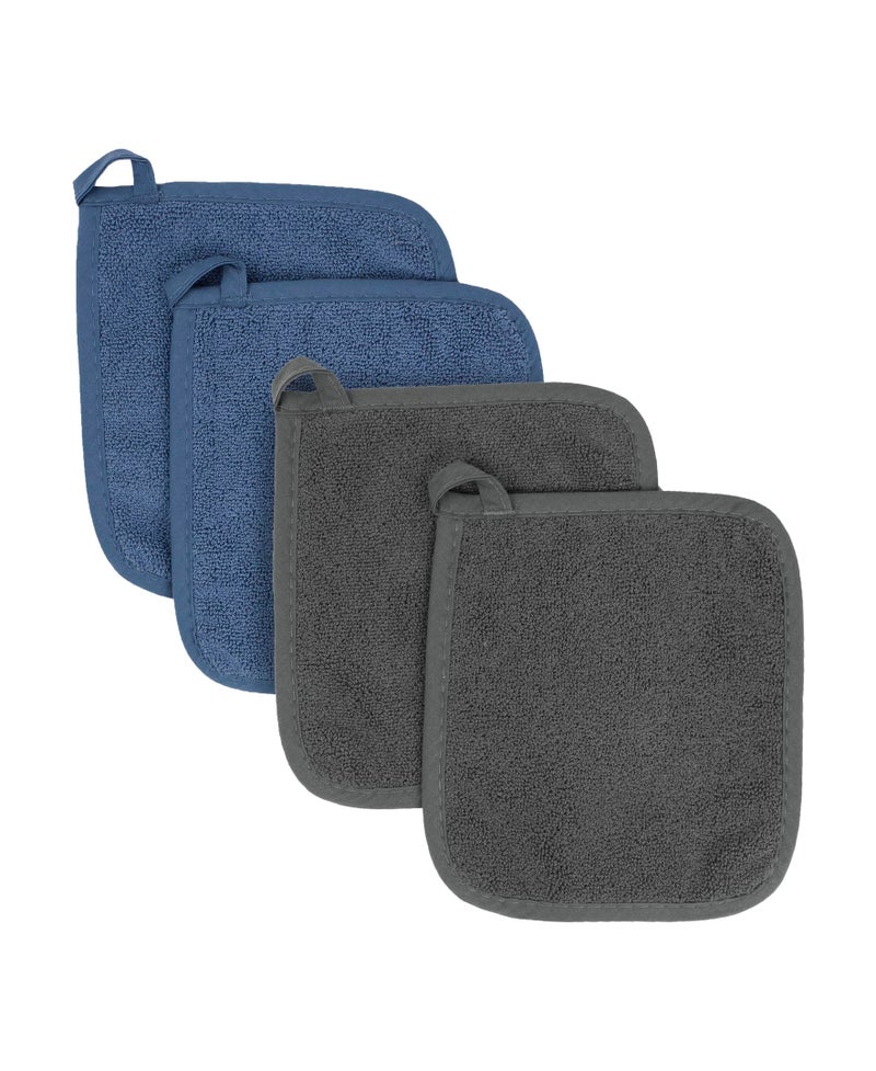 RITZ Terry Potholder & Hot Pad: Unparalleled Heat Resistant, Durable 100% Cotton â€“ Ergonomically Designed for Optimal Grip â€“ Easy-Care Machine Washable â€“ 4-Pack, Federal/Graphite - Image 1