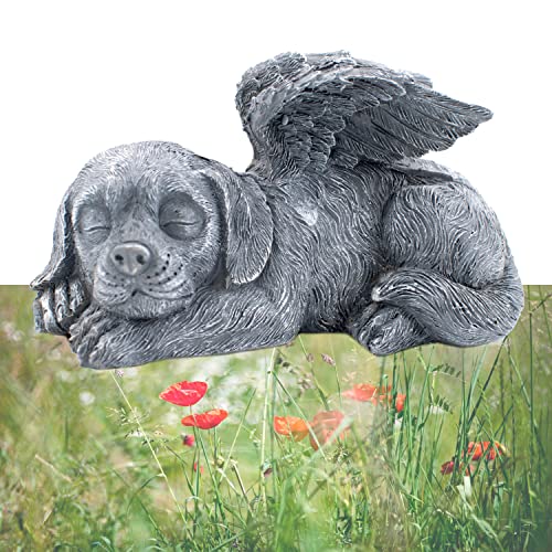 MiDube Dog Memorial Stone Resin Statue Pets Sleeping Angel Dog Keepsake Marker Grave Handmade for Cemetery - Image 1