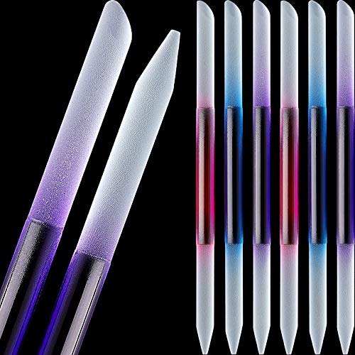 Maitys 6 Pieces Glass Cuticle Pusher Glass Cuticle Stick Set Double Sided Crystal Nail Files Precision Manicure Pedicure Pusher ToolsPink Blue Purple - Image 1