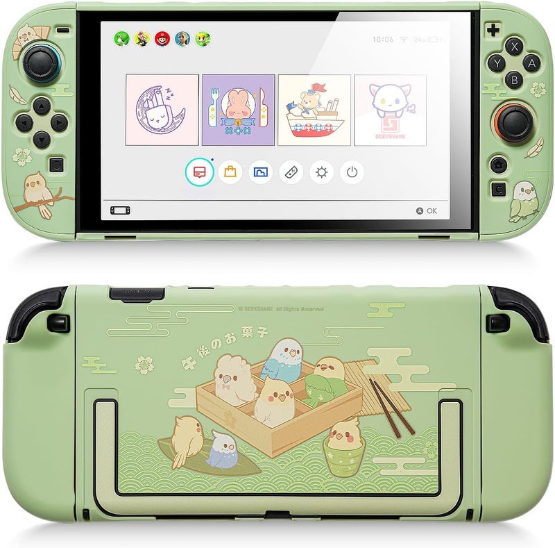 GeekShare حافظة واقية متوافقة مع Switch 2، غطاء PC رقيق متوافق مع القاعدة لوحدة تحكم Switch 2 ووحدة تحكم الألعاب (Green Lucky Memo) - Image 1