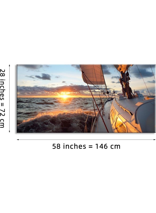 Home Trove Yacht Sailing In Sea At Sunset Scenery Canvas Wall Art For Living Room Bathroom  - Image 2