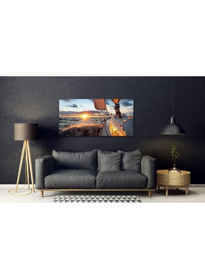 Home Trove Yacht Sailing In Sea At Sunset Scenery Canvas Wall Art For Living Room Bathroom  - Image 4