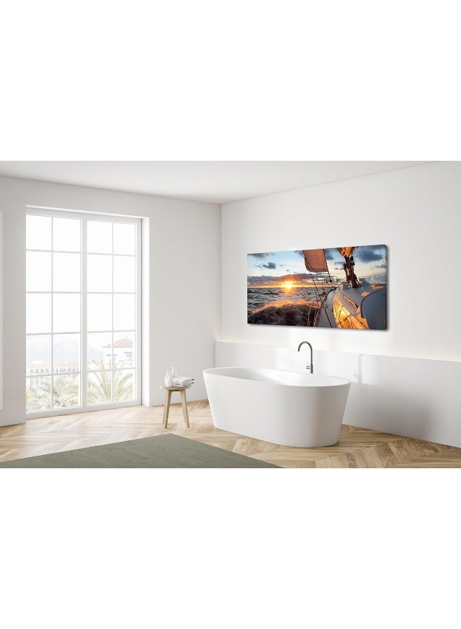 Home Trove Yacht Sailing In Sea At Sunset Scenery Canvas Wall Art For Living Room Bathroom  - Image 5