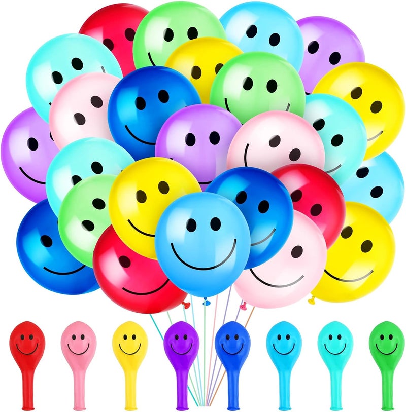 Sratte 50 Pcs Happy Smile Balloons for Birthday Party 12 Latex Smile Face Colorful Naughty Balloons Party for Baby Shower Wedding Decoration Festive Supplies Assorted Color - Image 1