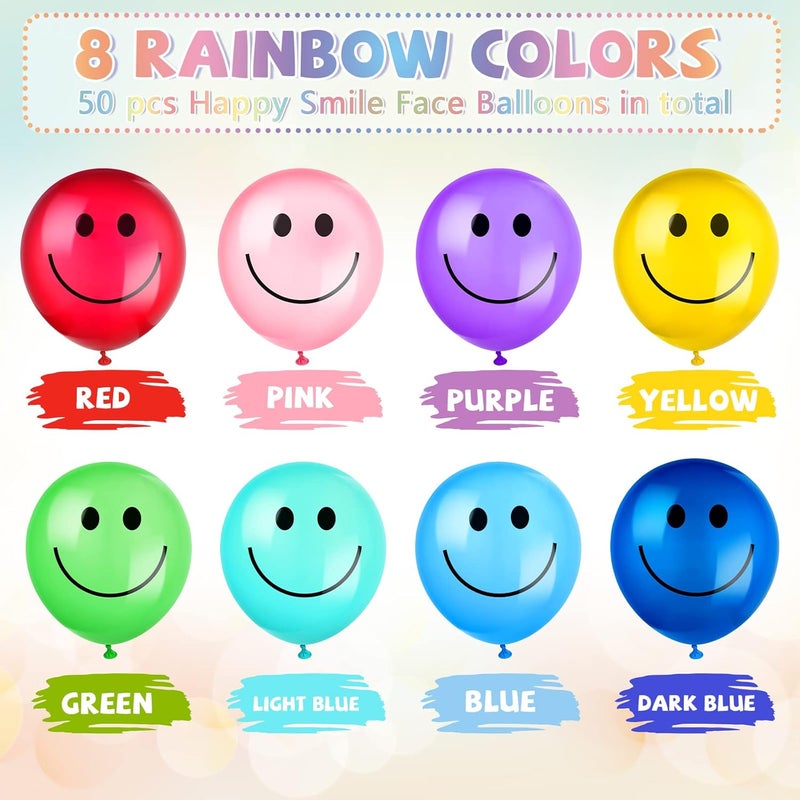 Sratte 50 Pcs Happy Smile Balloons for Birthday Party 12 Latex Smile Face Colorful Naughty Balloons Party for Baby Shower Wedding Decoration Festive Supplies Assorted Color - Image 2