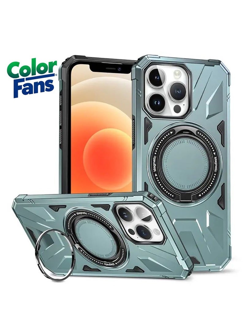 Color Fans For iPhone 12 Pro Max Case 6.7 inch Anti-fall TPU+PC Phone Cover with Metal Bracket Green - Image 1