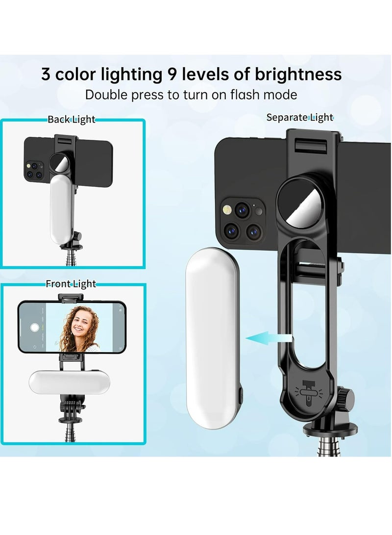 CiYatt 44.88(114cm)Selfie Stick Tripod, Extendable Tripod with Rechargeable Bluetooth Remote,Removable fill light， Compatible with iPhone and Android Smartphones, Perfect for Travel, Vlog, Video and Photo, Black - Image 3