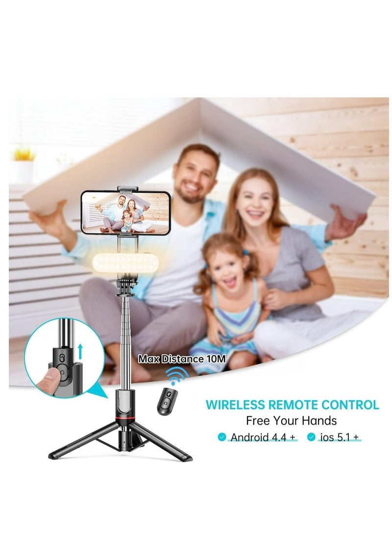 CiYatt 44.88(114cm)Selfie Stick Tripod, Extendable Tripod with Rechargeable Bluetooth Remote,Removable fill light， Compatible with iPhone and Android Smartphones, Perfect for Travel, Vlog, Video and Photo, Black - Image 4