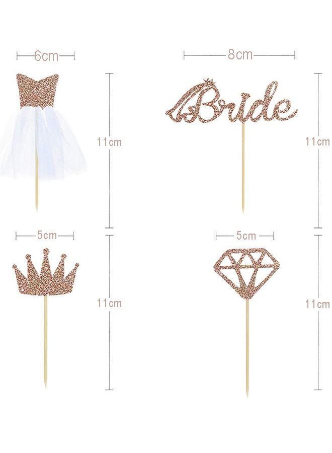 20pcs Rose Gold Glitter Bride To Be Cupcake Toppers with Diamond Crown Bride 3D Tulle Dress Cake Toppers for Bridal Shower Supplies Wedding Engagement Bachelorette Party Decorations - Image 3