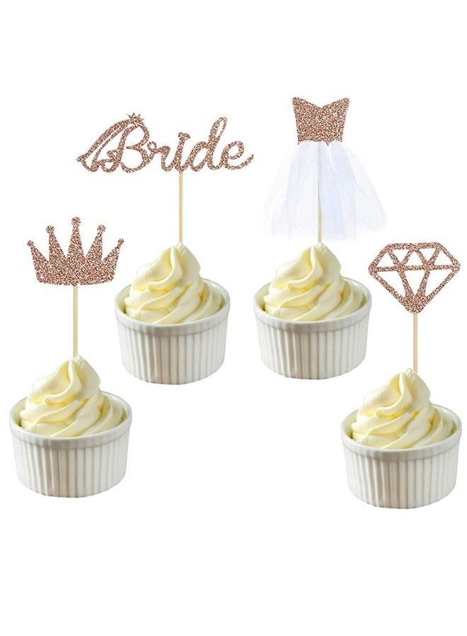 20pcs Rose Gold Glitter Bride To Be Cupcake Toppers with Diamond Crown Bride 3D Tulle Dress Cake Toppers for Bridal Shower Supplies Wedding Engagement Bachelorette Party Decorations - Image 4