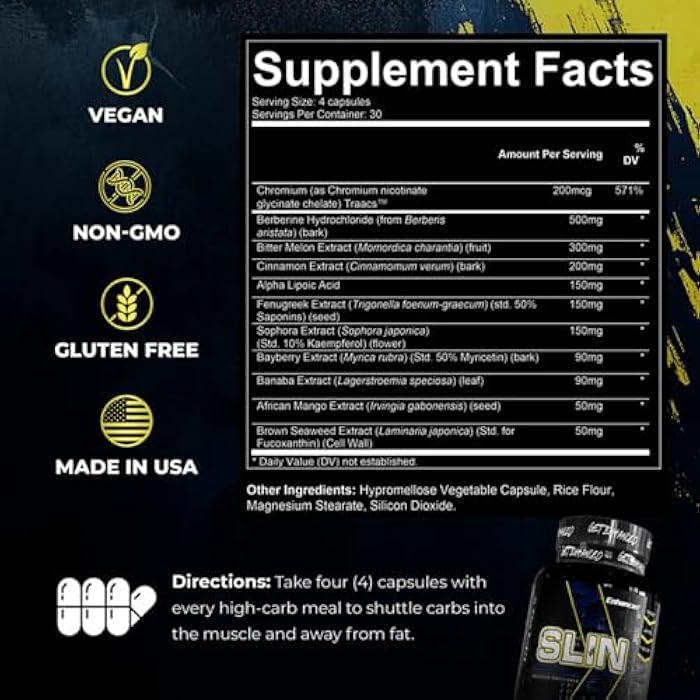 Enhanced Labs SLIN Nutrient Partitioner Supplement, Build Muscle Eliminate Carb Fear, 120 Capsules - Image 3