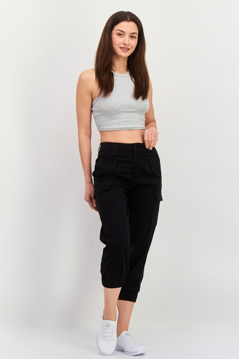 ONLY Women Regular Fit Solid Belted Cargo Pants, Black - Image 3