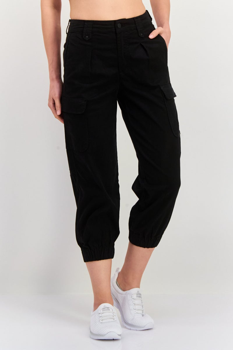 ONLY Women Regular Fit Solid Belted Cargo Pants, Black - Image 1