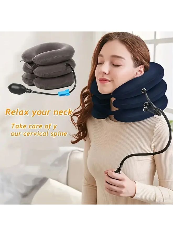 Coffee Color Neck Traction Device 3 Layer Medium Soft Textile And Faux Leather For Neck Discomfort Relief And Improved Posture Care Instructions Do Not Wash - Image 1