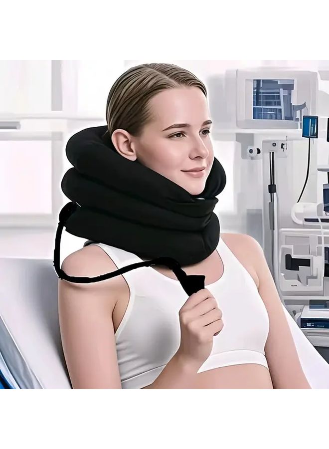 Coffee Color Neck Traction Device 3 Layer Medium Soft Textile And Faux Leather For Neck Discomfort Relief And Improved Posture Care Instructions Do Not Wash - Image 4