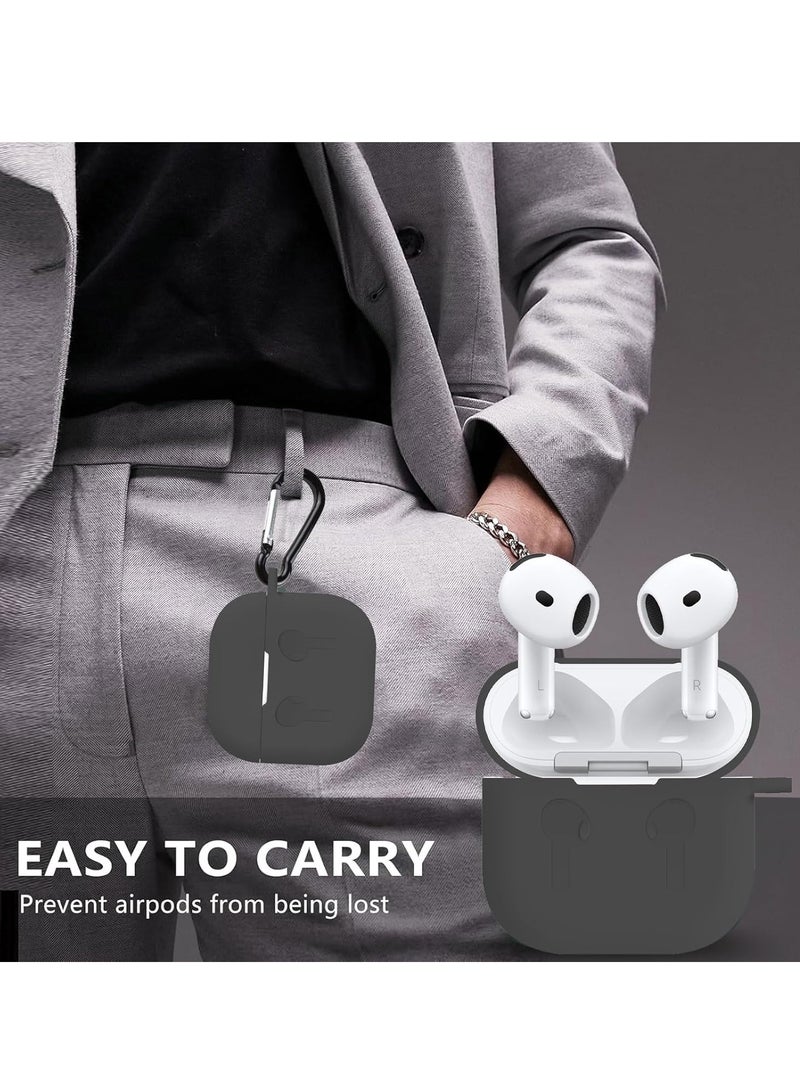 AirPods 4 Case Silicone Compatible with AirPods 4th Generation Case (2024)  D rop Protection Cover with Keychain  Dark Black