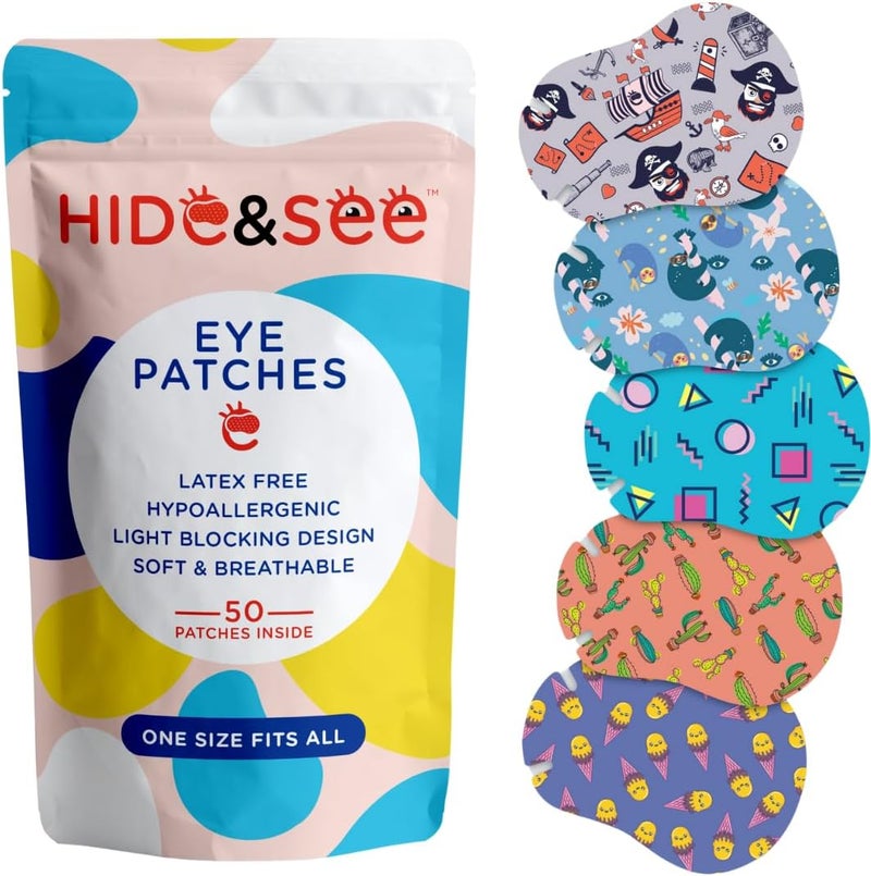 HIDESEE Adhesive Eye Patches for Kids Skincare (Explorer)- Baby Eye Patch for Lazy Eye Treatment - Fun, Hypoallergenic Kids Eye Patches for Amblyopia (50 Pack) - Image 1