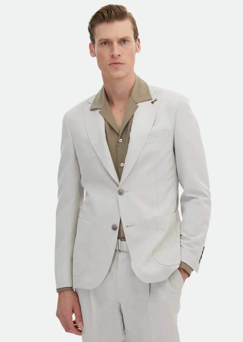 RAMSEY Beige Plain Zeroweight Slim Fit Cotton Blended Suit