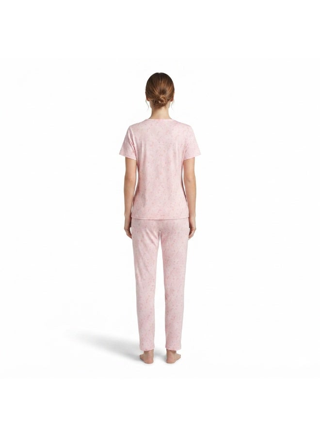JOANNA 2-Piece Pajama Set Short Sleeve Top and Long Pants Soft Printed Sleepwear for Women - Image 2
