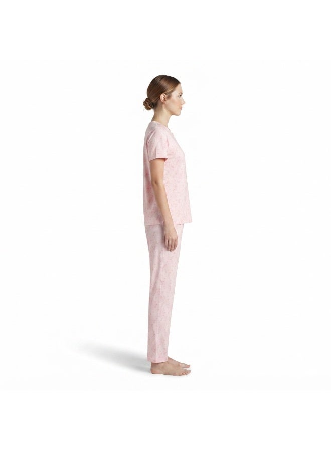 JOANNA 2-Piece Pajama Set Short Sleeve Top and Long Pants Soft Printed Sleepwear for Women - Image 3