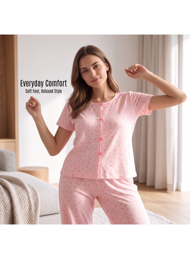 JOANNA 2-Piece Pajama Set Short Sleeve Top and Long Pants Soft Printed Sleepwear for Women - Image 5