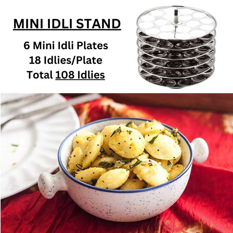 AadiVeer Mini Idli Stand 6 Plates 108 Cavities Silver Stainless Steel - Image 3