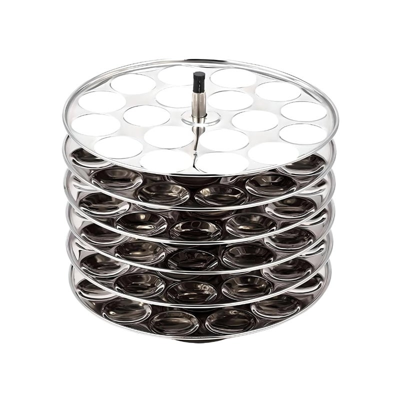 AadiVeer Mini Idli Stand 6 Plates 108 Cavities Silver Stainless Steel - Image 1