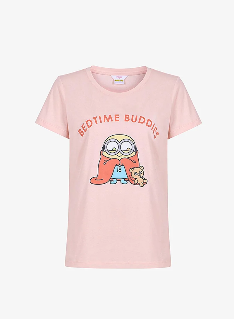 بنتي Women's Licensed Minions Short Sleeve Pajama Cotton Set - Light Pink