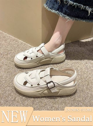 Women's Sandals Fashion Leather Flat Sandals Thick-soled Shoes Comfortable Walking Sandal, Women's Summer Breathable Shoes for Travel Work School Beach - pzsku/Z509B11C2385202E3094DZ/45/_/1706855733/cb092164-a93f-4247-a1ce-42ba797857b7
