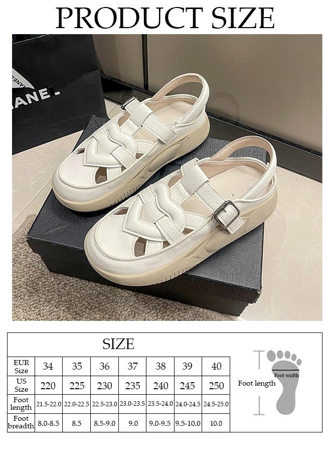 DUNISO Women's Sandals Fashion Leather Flat Sandals Thick-soled Shoes Comfortable Walking Sandal, Women's Summer Breathable Shoes for Travel Work School Beach  - Image 2