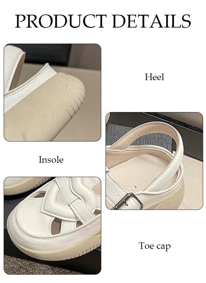 DUNISO Women's Sandals Fashion Leather Flat Sandals Thick-soled Shoes Comfortable Walking Sandal, Women's Summer Breathable Shoes for Travel Work School Beach  - Image 3